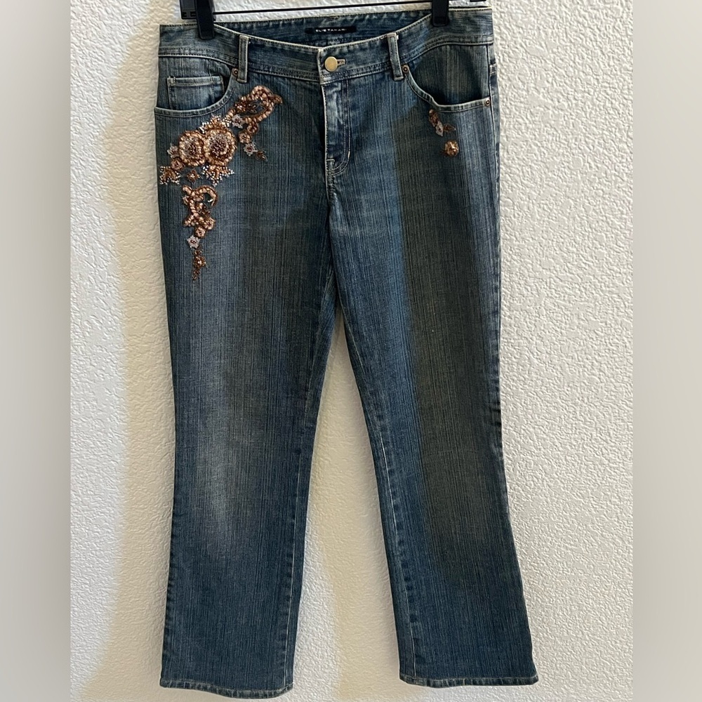 Elie Tahari Embroidered Embellish Denim Jeans Size 29